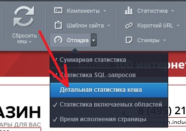 Включение детальной статистики кэша в CMS Bitrix из меню