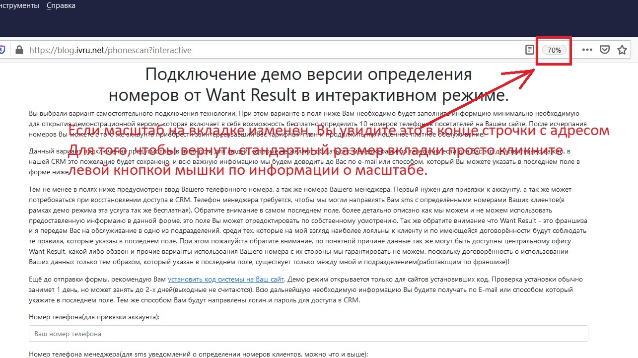 Восстановление стандартного масштаба страницы на вкладке firefox